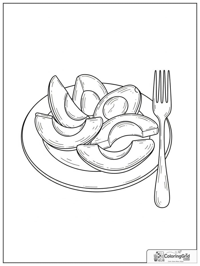 Avocado slices on a plate for avocado coloring pages