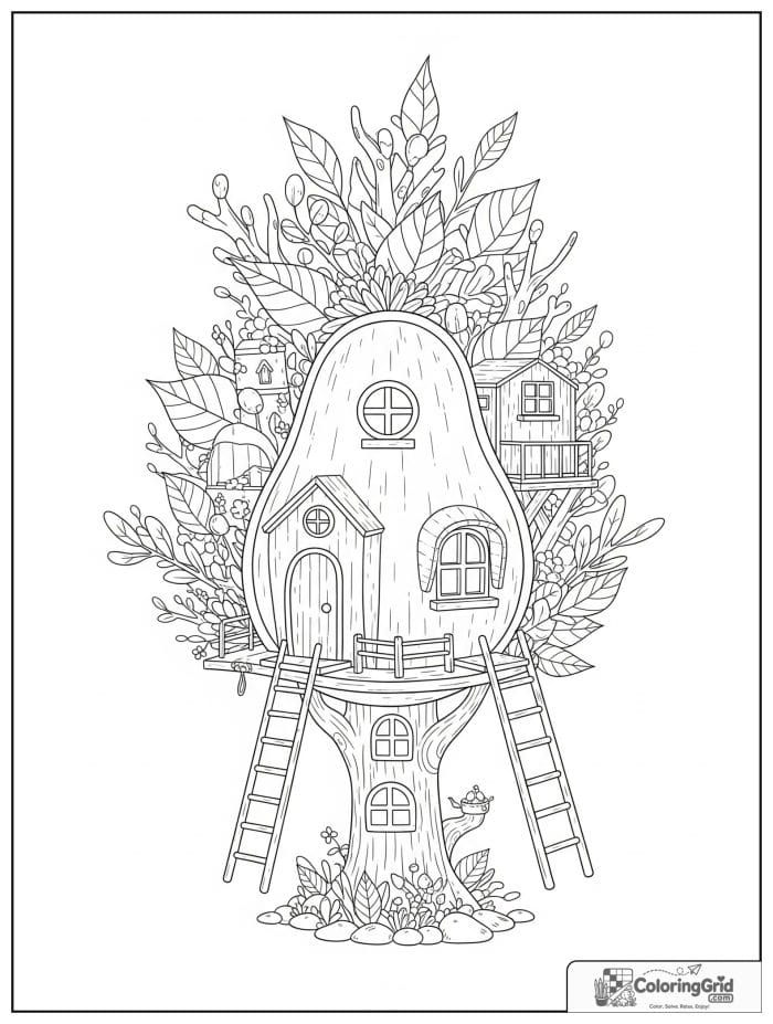 Fantasy avocado treehouse for avocado coloring pages