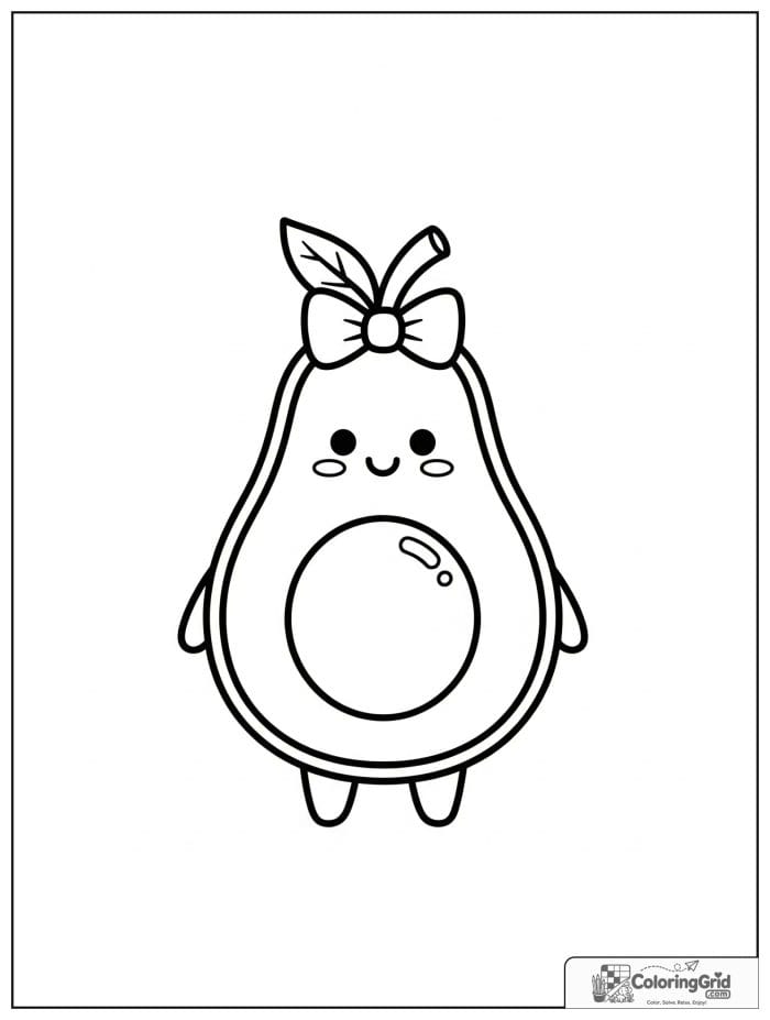 Cute avocado with bow for avocado coloring pages