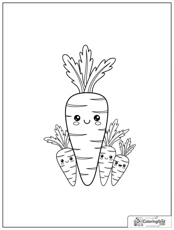 Cute carrot family with baby carrots line art
