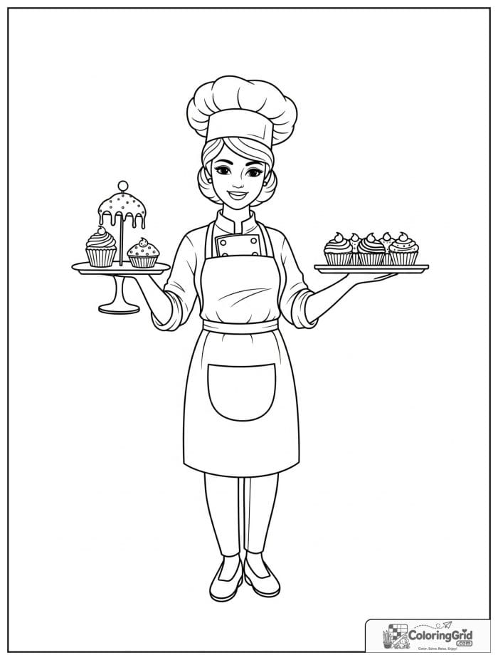 Baker holding cupcake tray for Cupcake Coloring Pages
