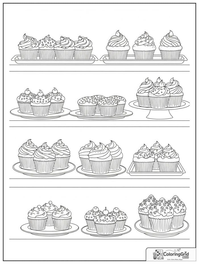 Bakery shelf with cupcakes for Cupcake Coloring Pages