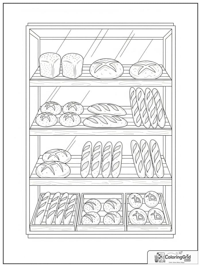 Bakery window bread display for Bread Coloring Pages