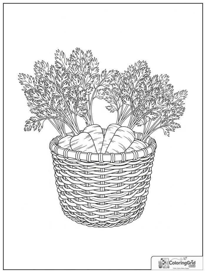 Basket full of carrots in black and white line art