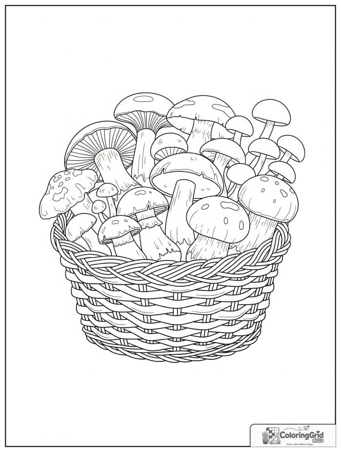 Basket of harvested mushrooms black and white artwork