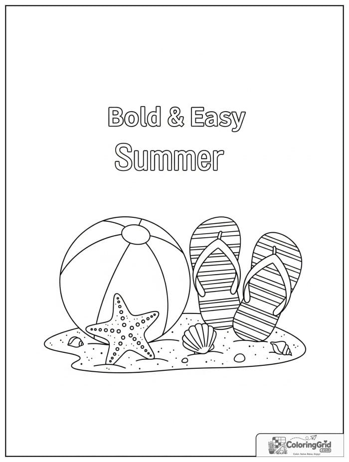 Summer Coloring Pages featuring a beach ball and flip-flops.
