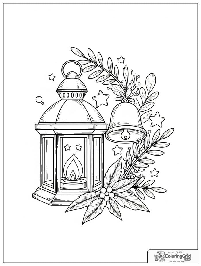 Cozy lantern beside a hanging bell.