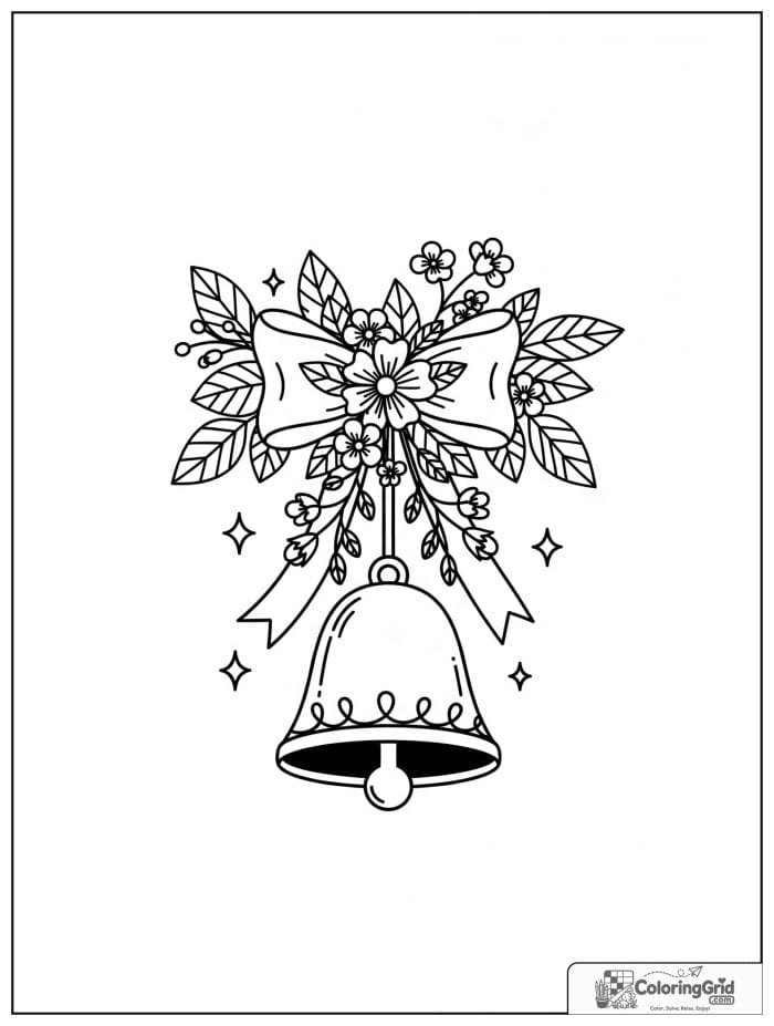 Pretty bell hanging from a floral bow swag.