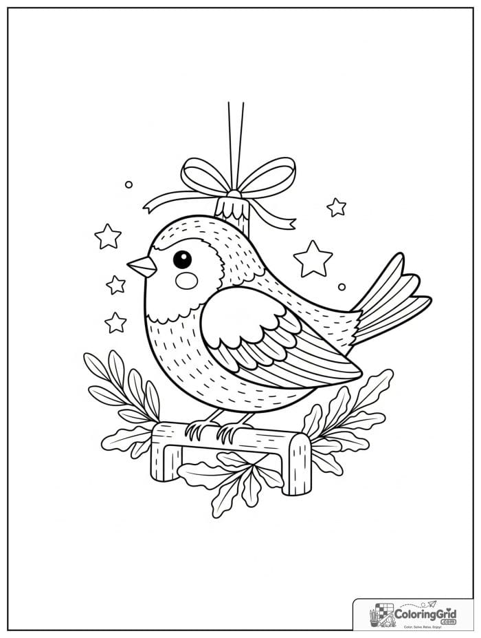 Little bird Christmas ornament with ribbon hanger.