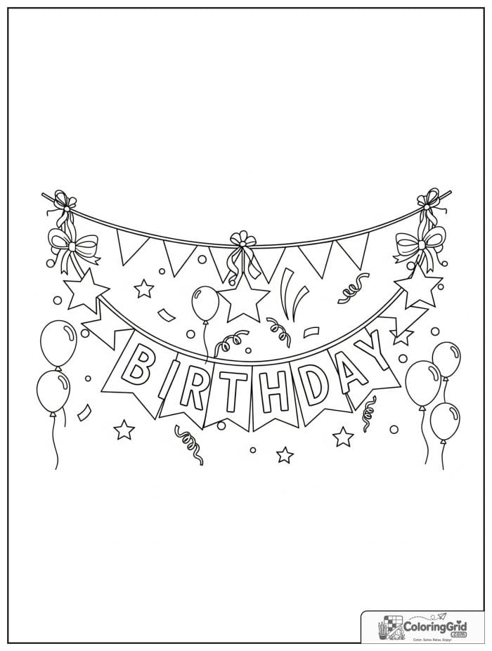Birthday coloring page featuring a festive birthday banner.