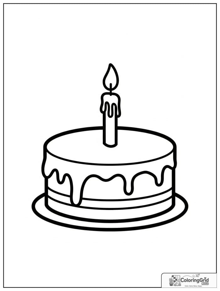 Birthday cake with one candle for Cake Coloring Pages