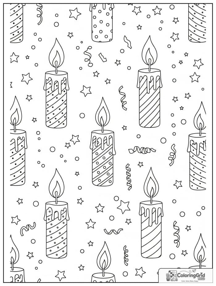 Birthday coloring page featuring a pattern of birthday candles.