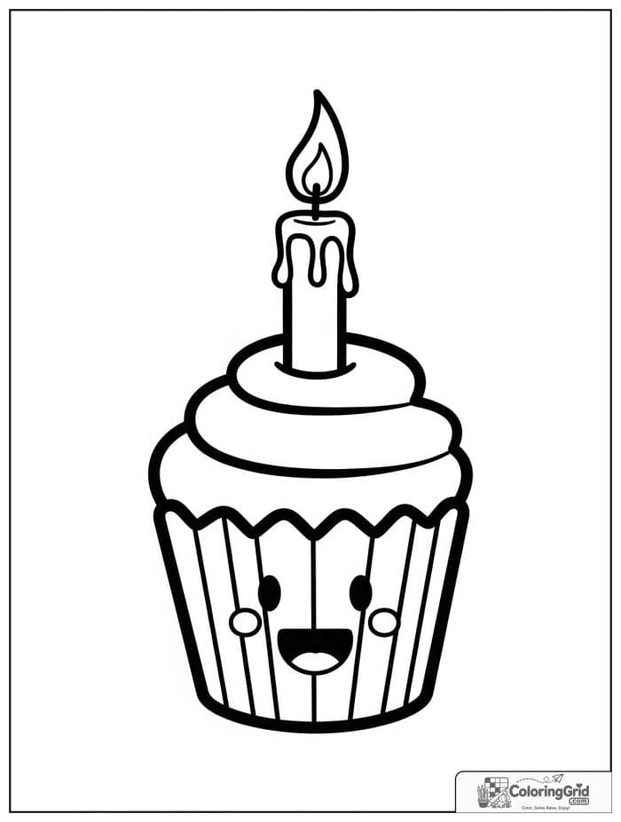 Birthday cupcake with candle for Cupcake Coloring Pages