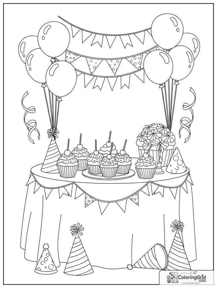 Birthday cupcake party for Cupcake Coloring Pages