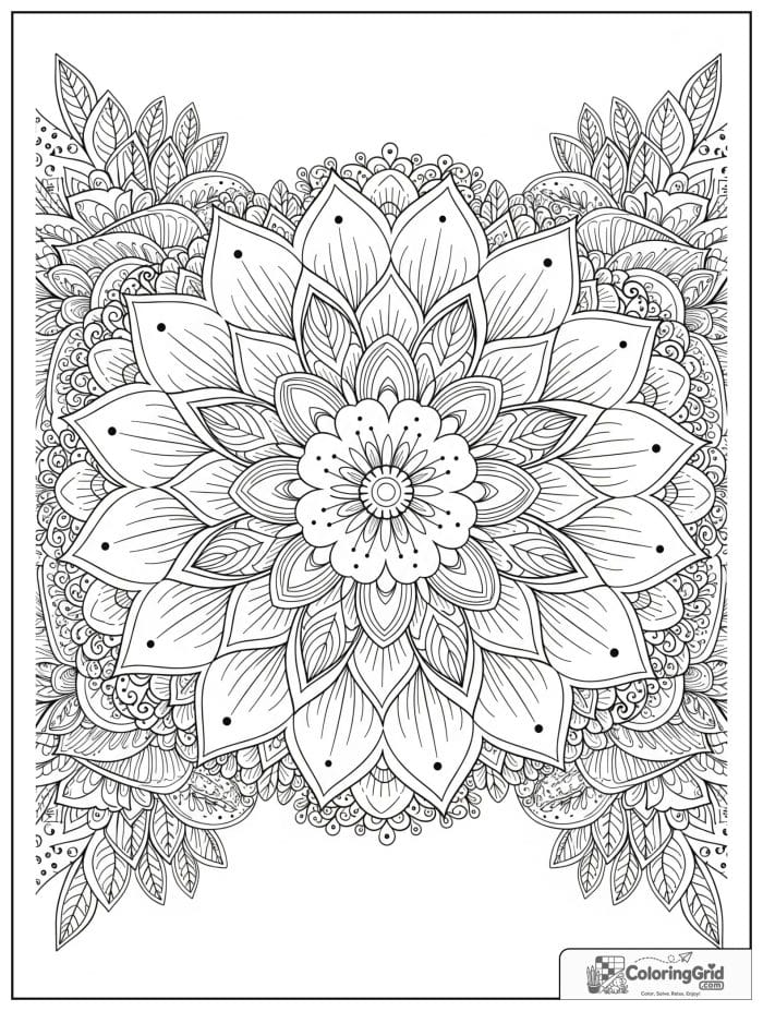 Boho coloring page featuring a floral mandala design.