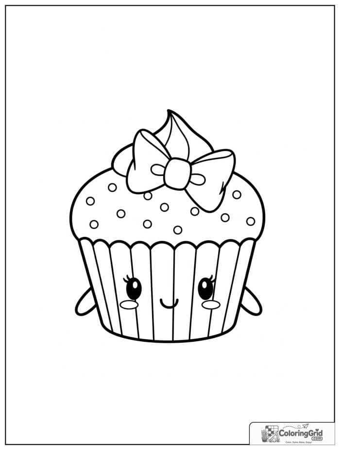 Cupcake with bow for Cupcake Coloring Pages