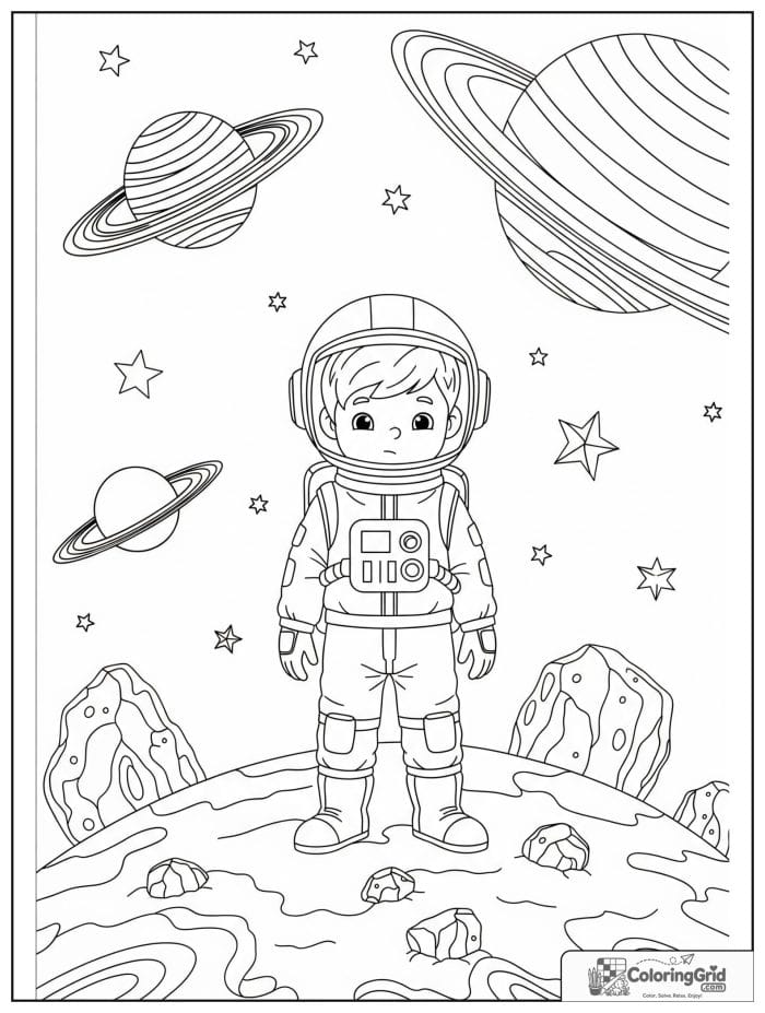 Boy astronaut exploring an alien planet.