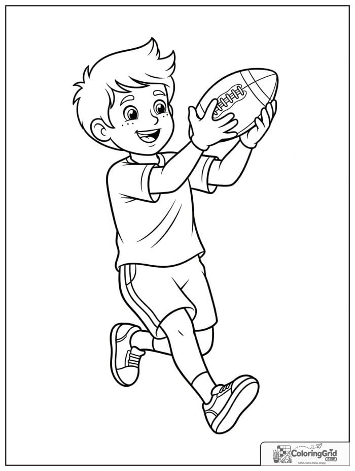 Boy catching a football while running.