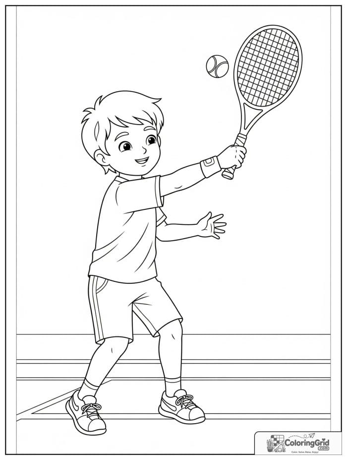 Boy hitting a tennis ball with a racket.
