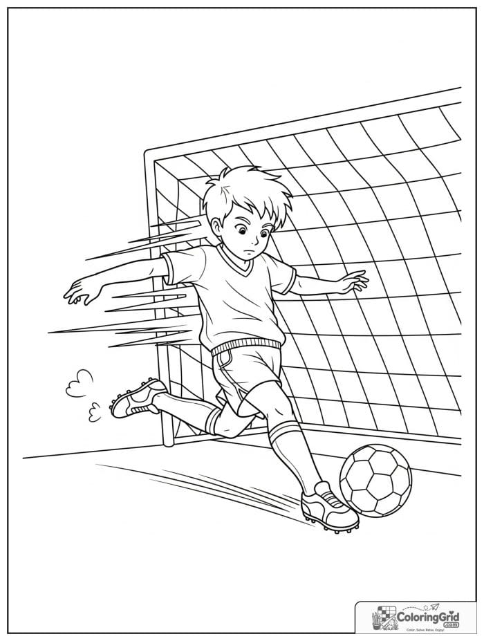 Boy taking a soccer goal shot.