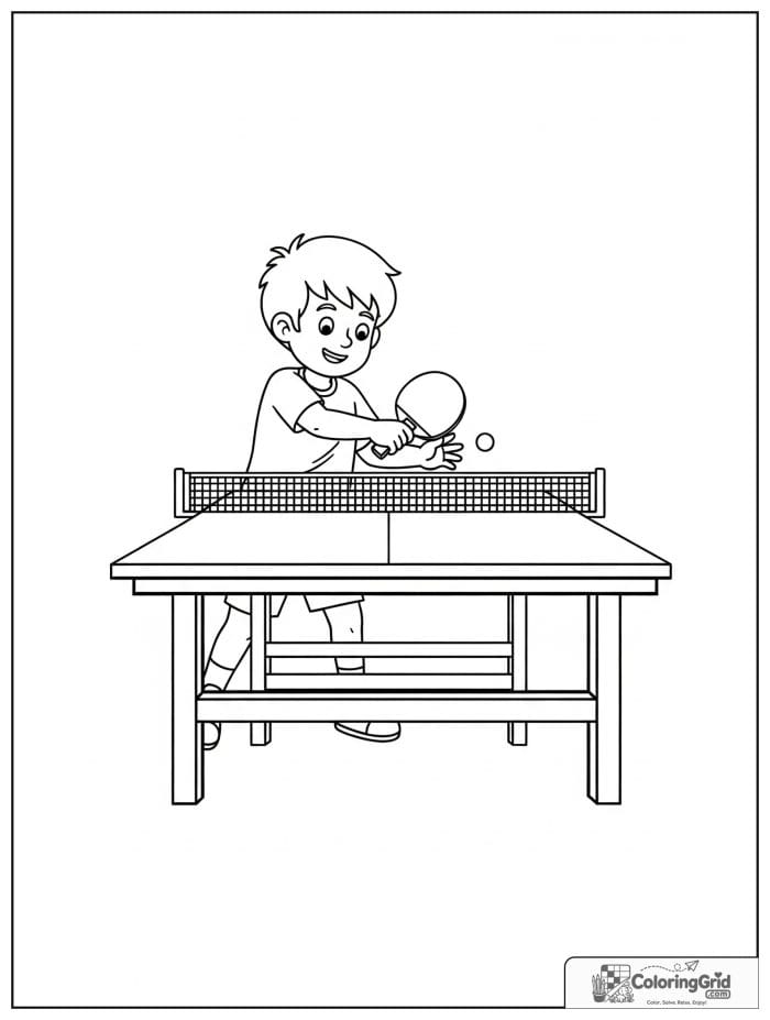 Boy playing table tennis with a paddle.