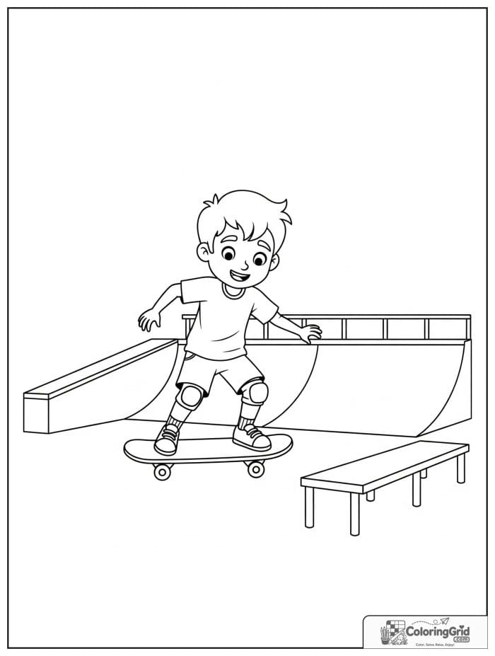 Boy riding a skateboard at a park.