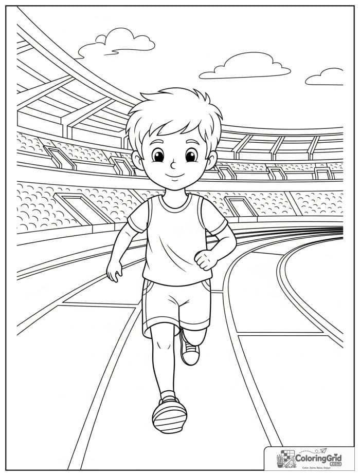 Boy running on a track race lane.
