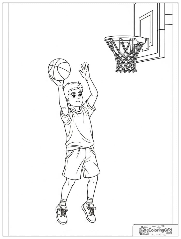 Boy shooting a basketball toward the hoop.