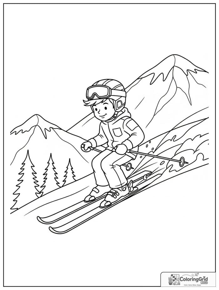 Boy skiing down a snowy slope.