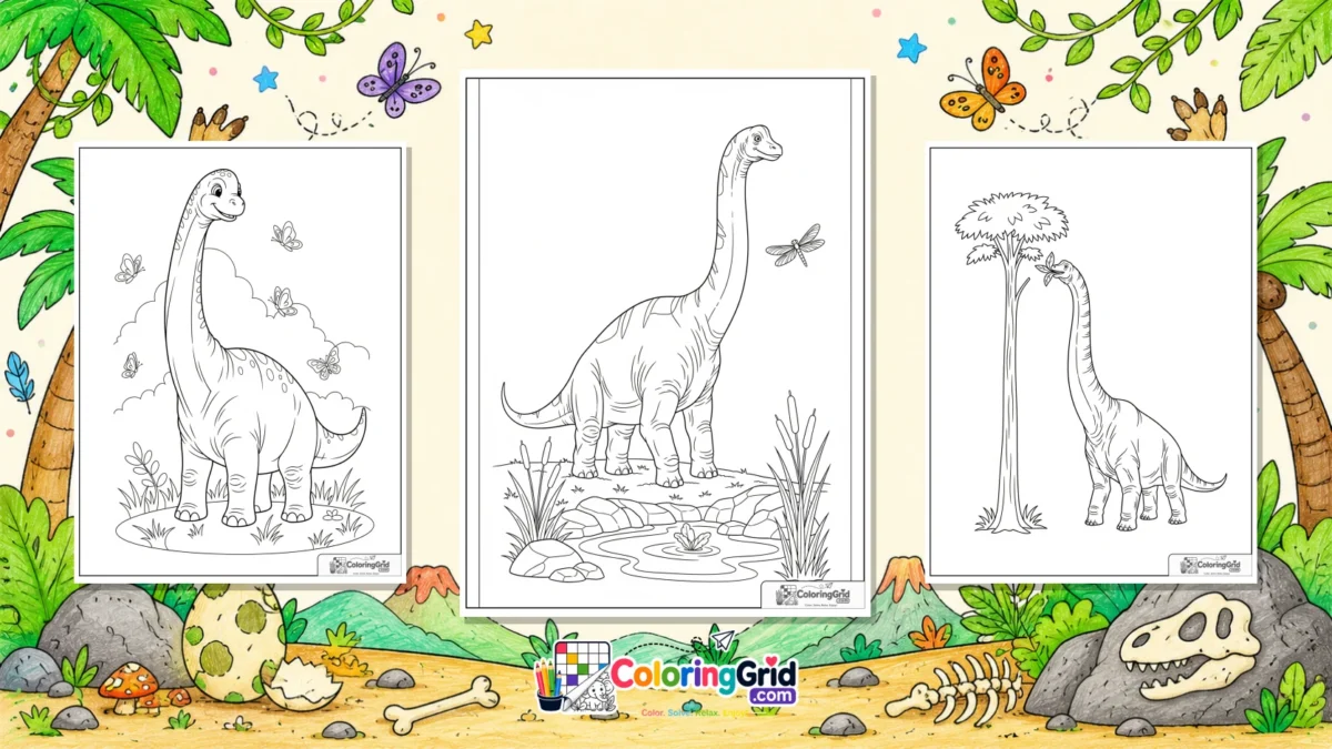 Brachiosaurus coloring pages featured illustration for Brachiosaurus Coloring Pages for Kids