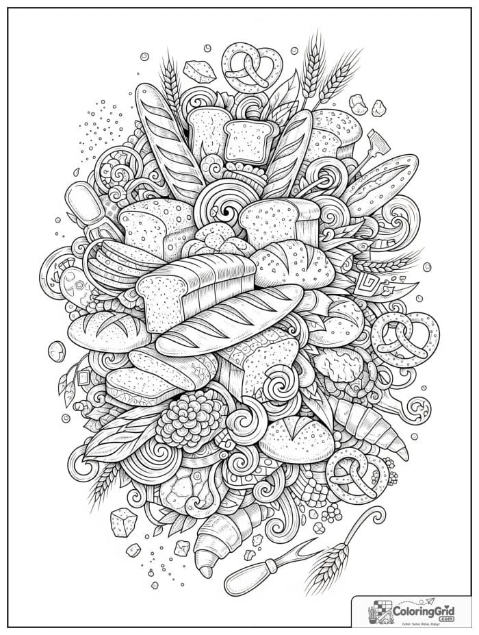 Bread and pastry collage for Bread Coloring Pages