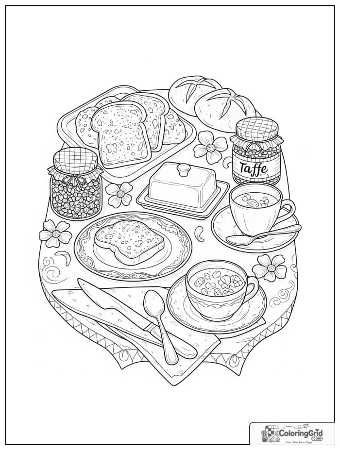 Bread cafe breakfast table for Bread Coloring Pages