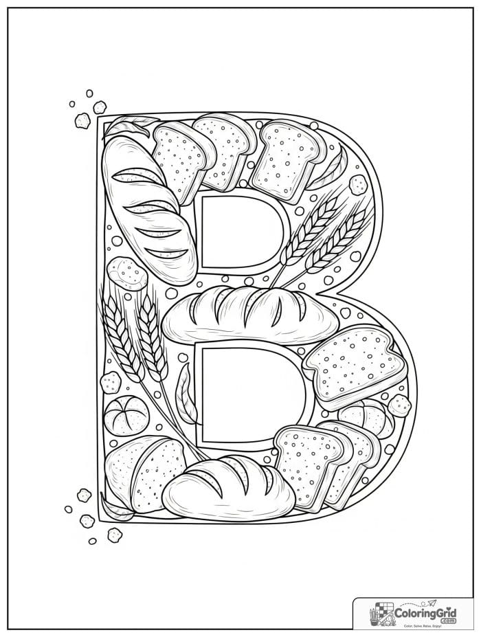 Letter B with bread for Bread Coloring Pages