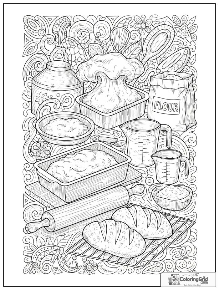 Bread making kitchen scene for Bread Coloring Pages