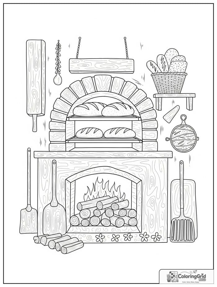 Bread oven scene for Bread Coloring Pages