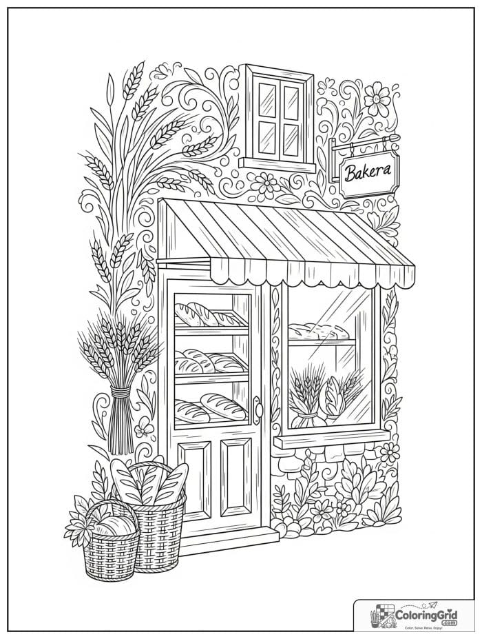 Village bakery with bread for Bread Coloring Pages