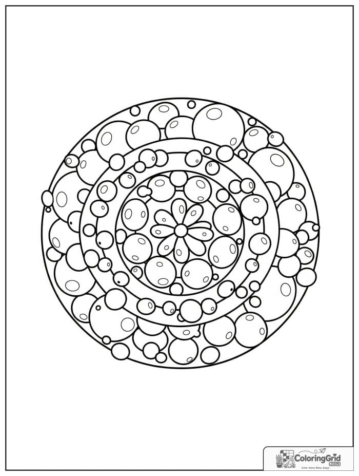 Easy mandala coloring page featuring bubble-like circles.