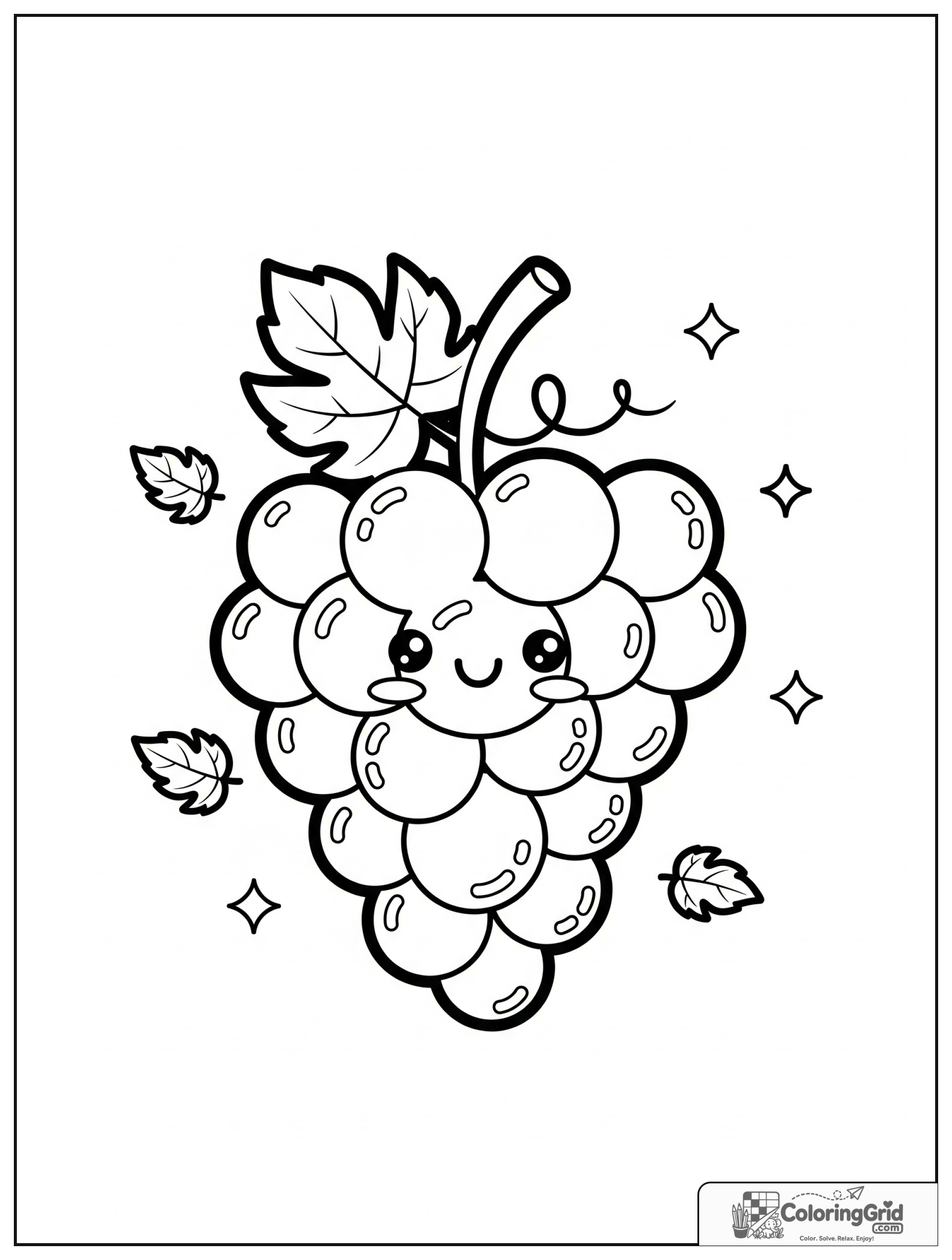 Cute bunch of grapes with small leaf and sparkle decorations.