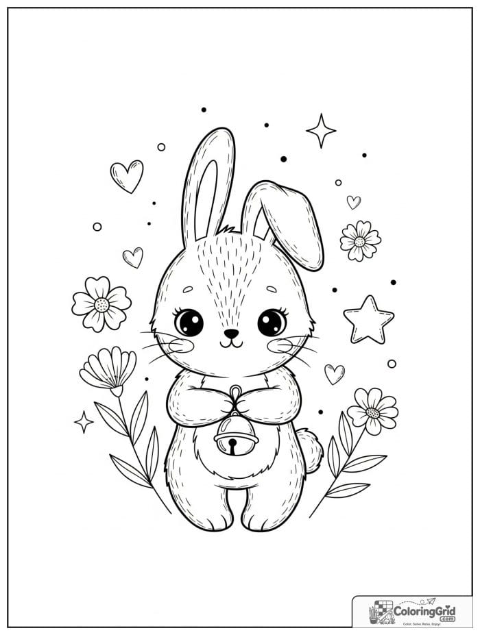 Cute bunny holding a tiny bell.