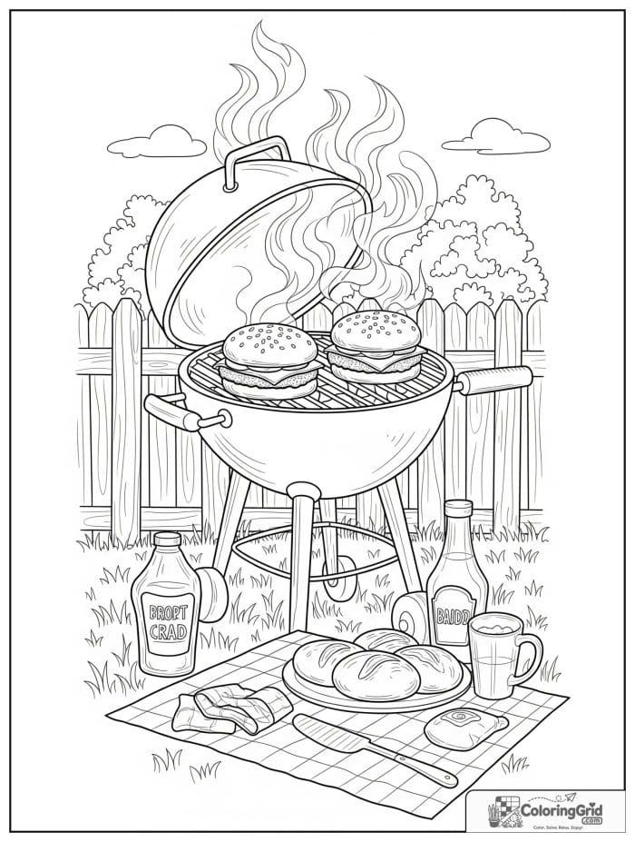 Burger barbecue scene for Hamburger Coloring Pages