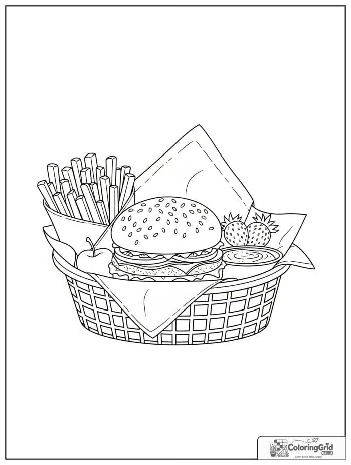 Burger basket lunch for Hamburger Coloring Pages