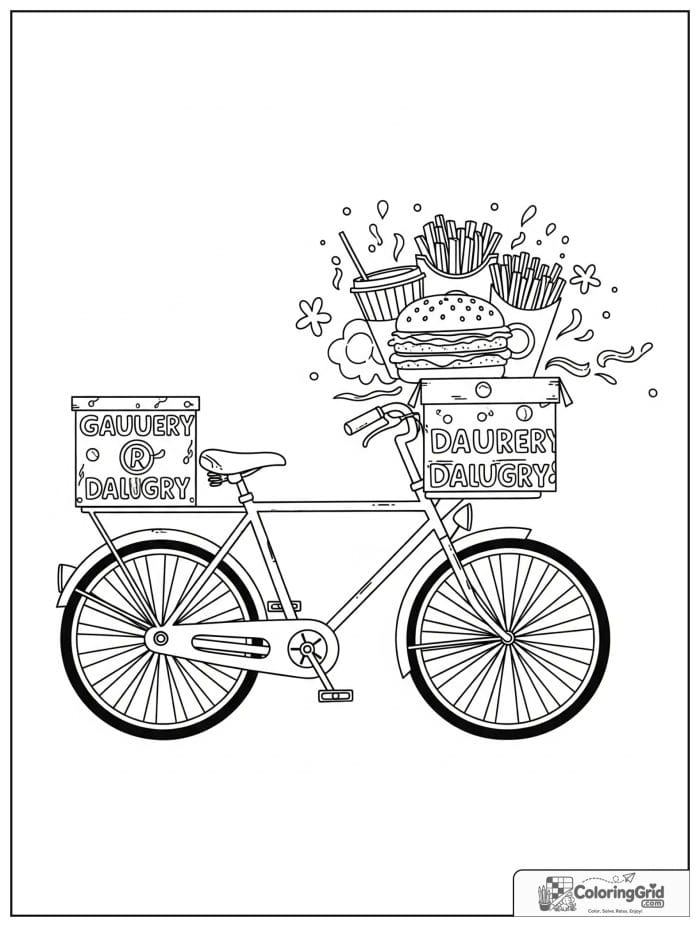 Burger delivery bike for Hamburger Coloring Pages
