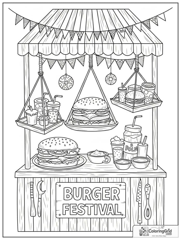 Burger festival stand for Hamburger Coloring Pages