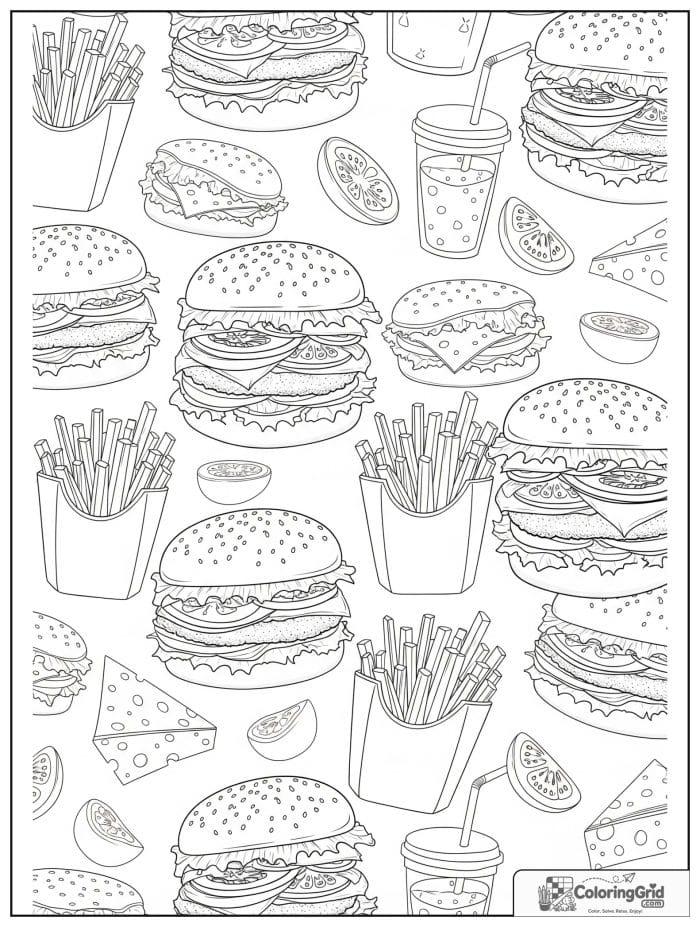 Burger pattern page for Hamburger Coloring Pages