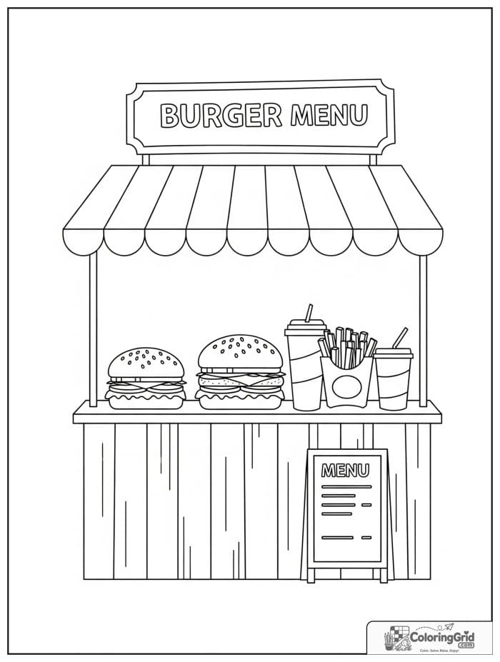 Burger stand counter for Hamburger Coloring Pages