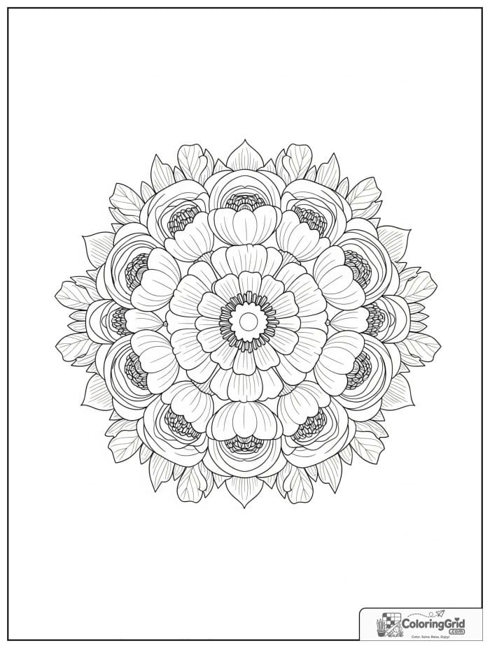 Mandala coloring page featuring buttercup blooms.