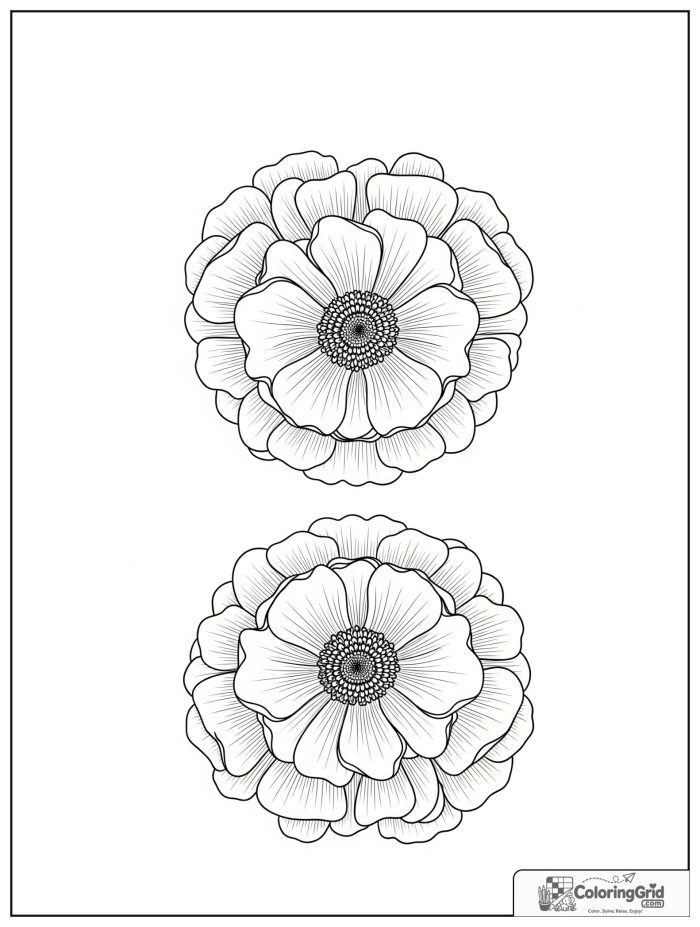 Relaxing buttercup mandala with rounded petals and dot halos.