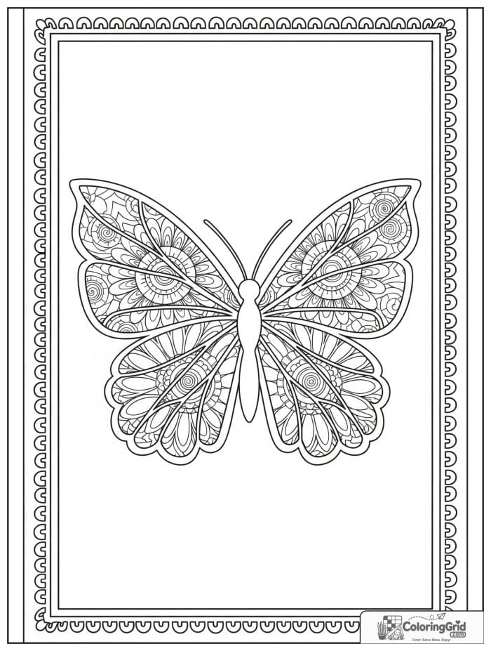 Butterfly Mandala Coloring Pages featuring scalloped butterfly wings.