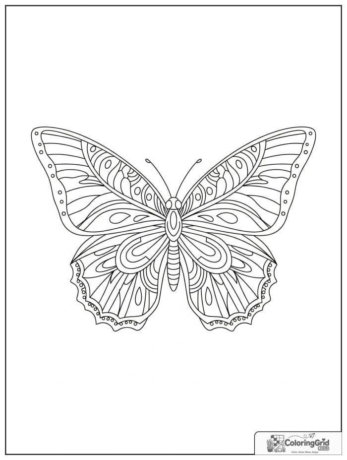 Butterfly Mandala Coloring Pages with teardrop pattern wings.