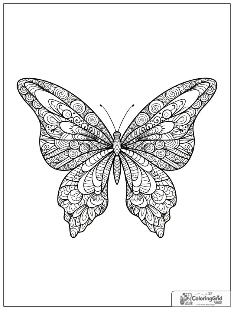 Butterfly sacred geometry mandala with zentangle wing panels